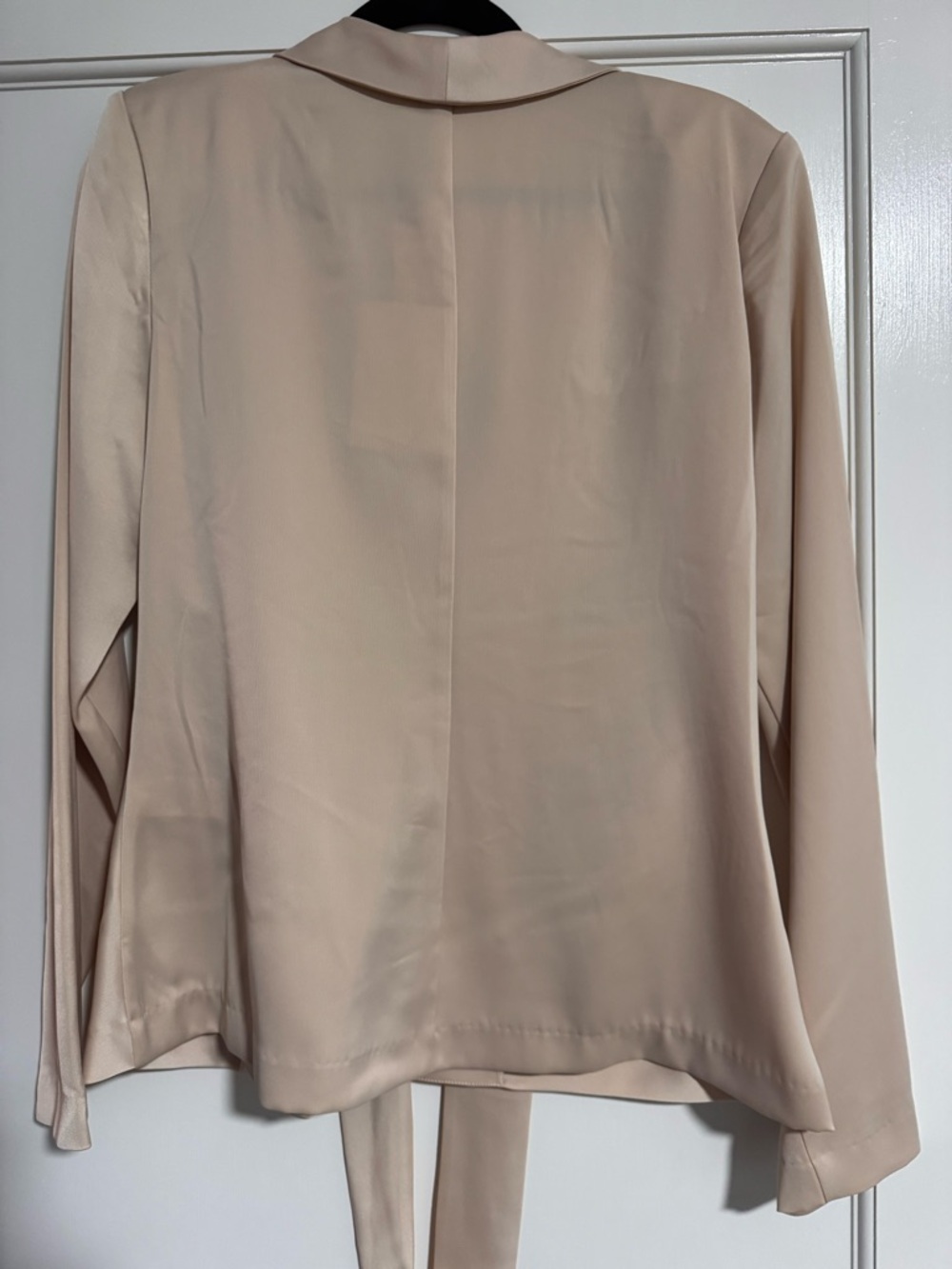 Wayf Satin Tie-Front Blazer Top in Light Beige - Picture 3 of 3